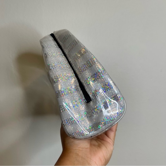 Victoria Secret Signature Stripe Sequin Travel Make Up Bag Clear Bag - Picture 4 of 7